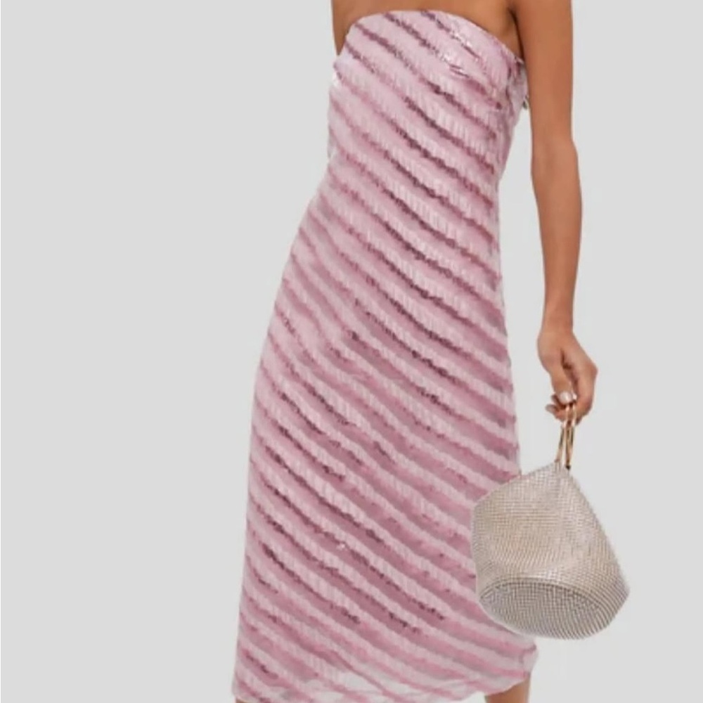 NWOT Hyacinth House Soft Pink Shimmer Stripes Mila Strapless Midi Dress